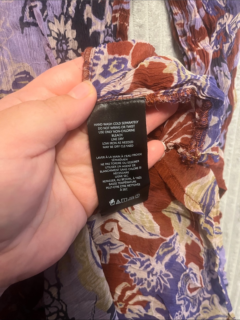 Anthropologie Rust and Lavender Mixed-Print Tiered Long-Sleeve Dress Small - Picture 3 of 10